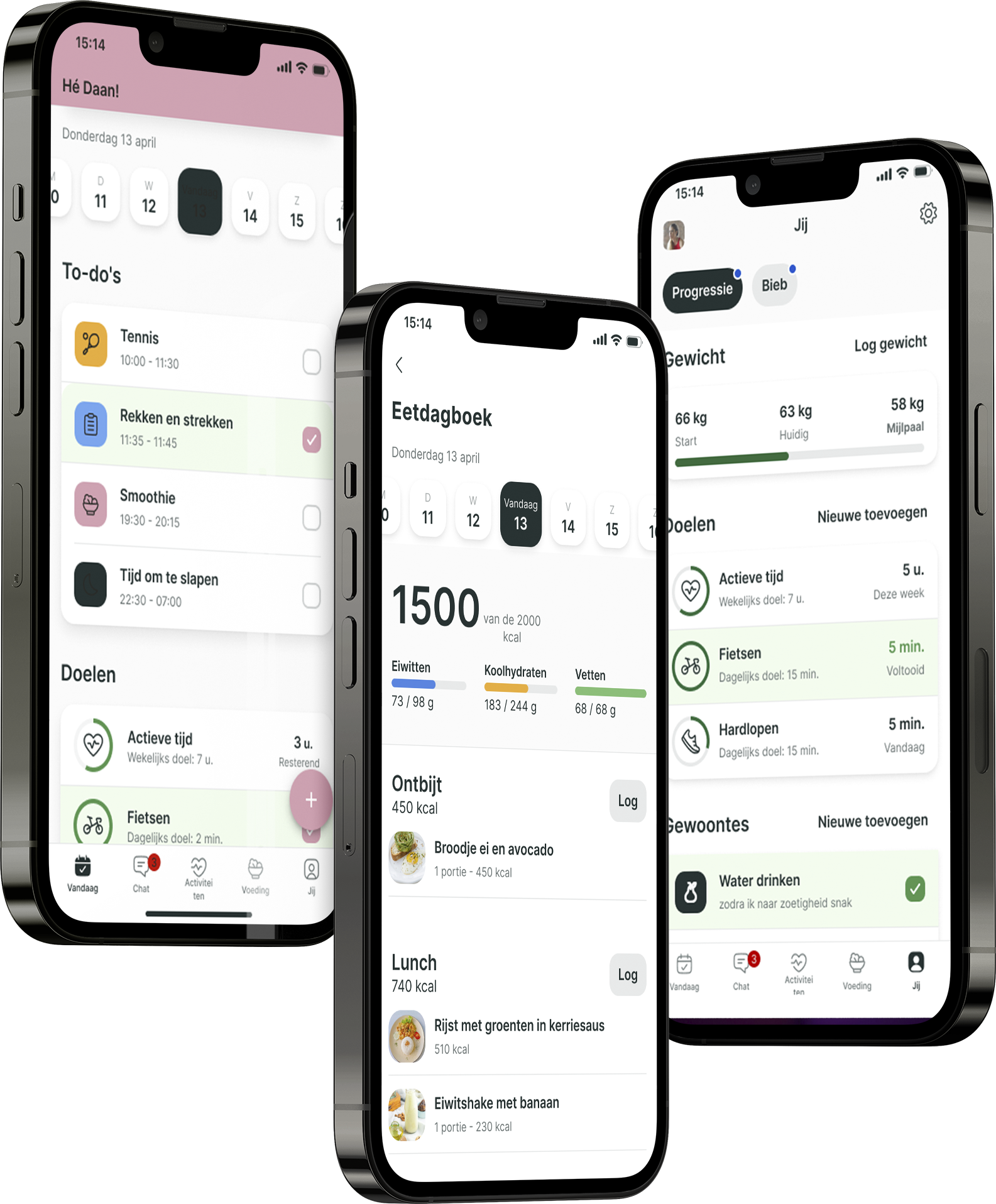 Een mockup van de coaching app die de functies laat zien.